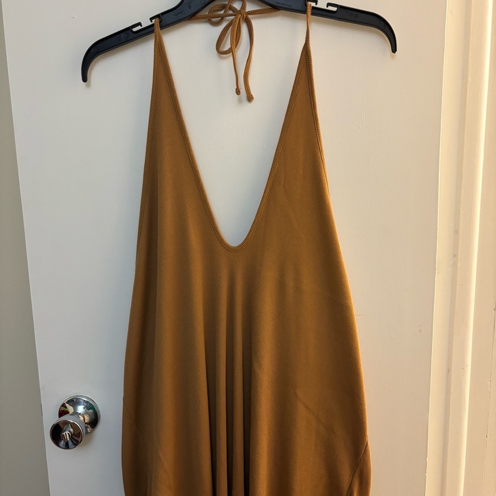 Wild Fable BodyCon Mini V neck Ribbed Halter Dress 3X Dijon Camel Color